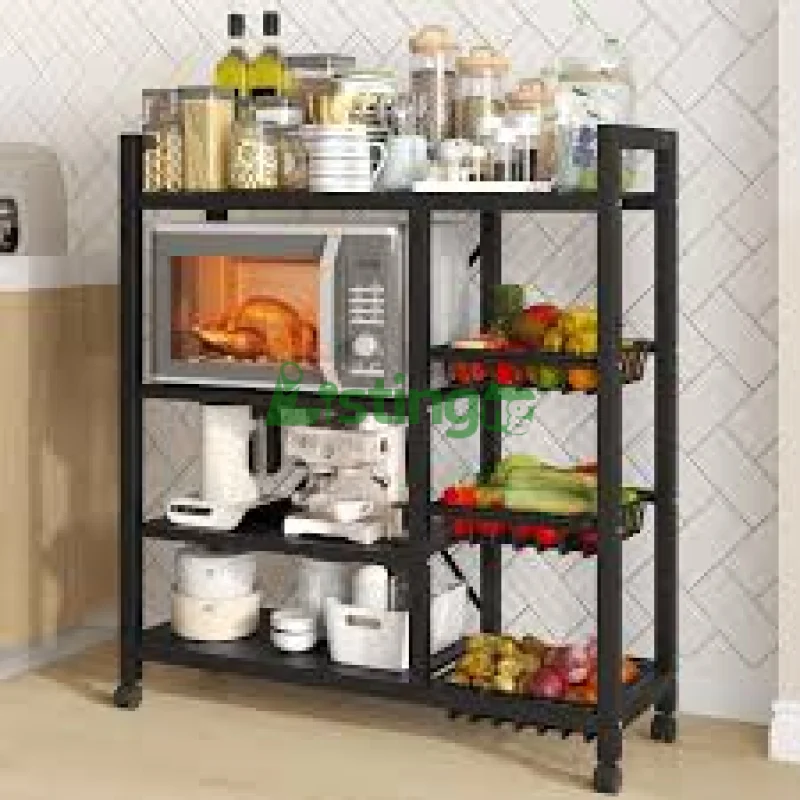 Multi-layer kitchen storage rack with baskets and wheels