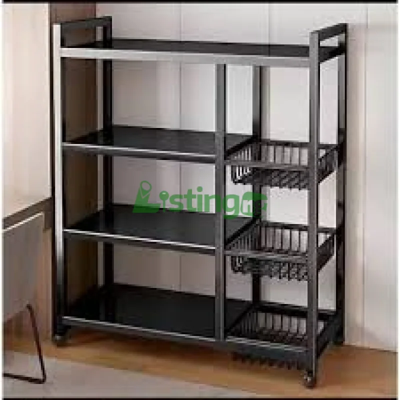 Multi-layer kitchen storage rack with baskets and wheels