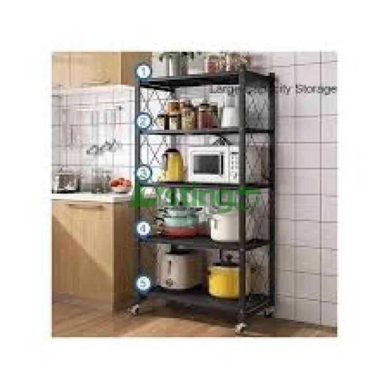 5-tier foldable metal storage shelf with wheels