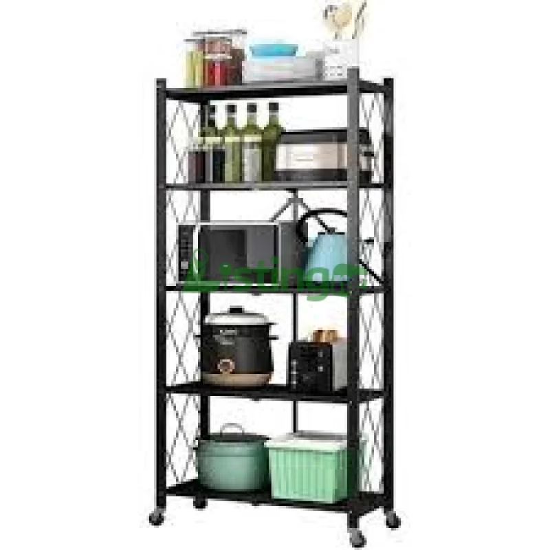 5-tier foldable metal storage shelf with wheels