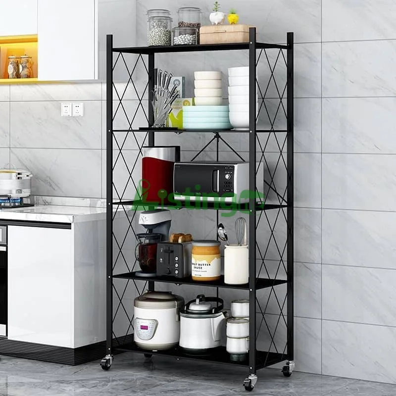 5-tier foldable metal storage shelf with wheels