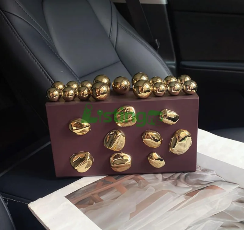 Gold Pearled Clutch Bag for Women – Timeless Evening Accessory